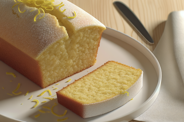 Saftiger Low-Carb Zitronenkuchen - professionelles Food-Foto von DALL-E 3