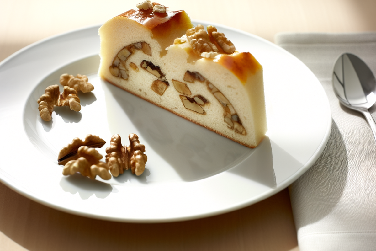 Low-Carb Zwetschken-Walnuss-Kranz - professionelles Food-Foto von DALL-E 3