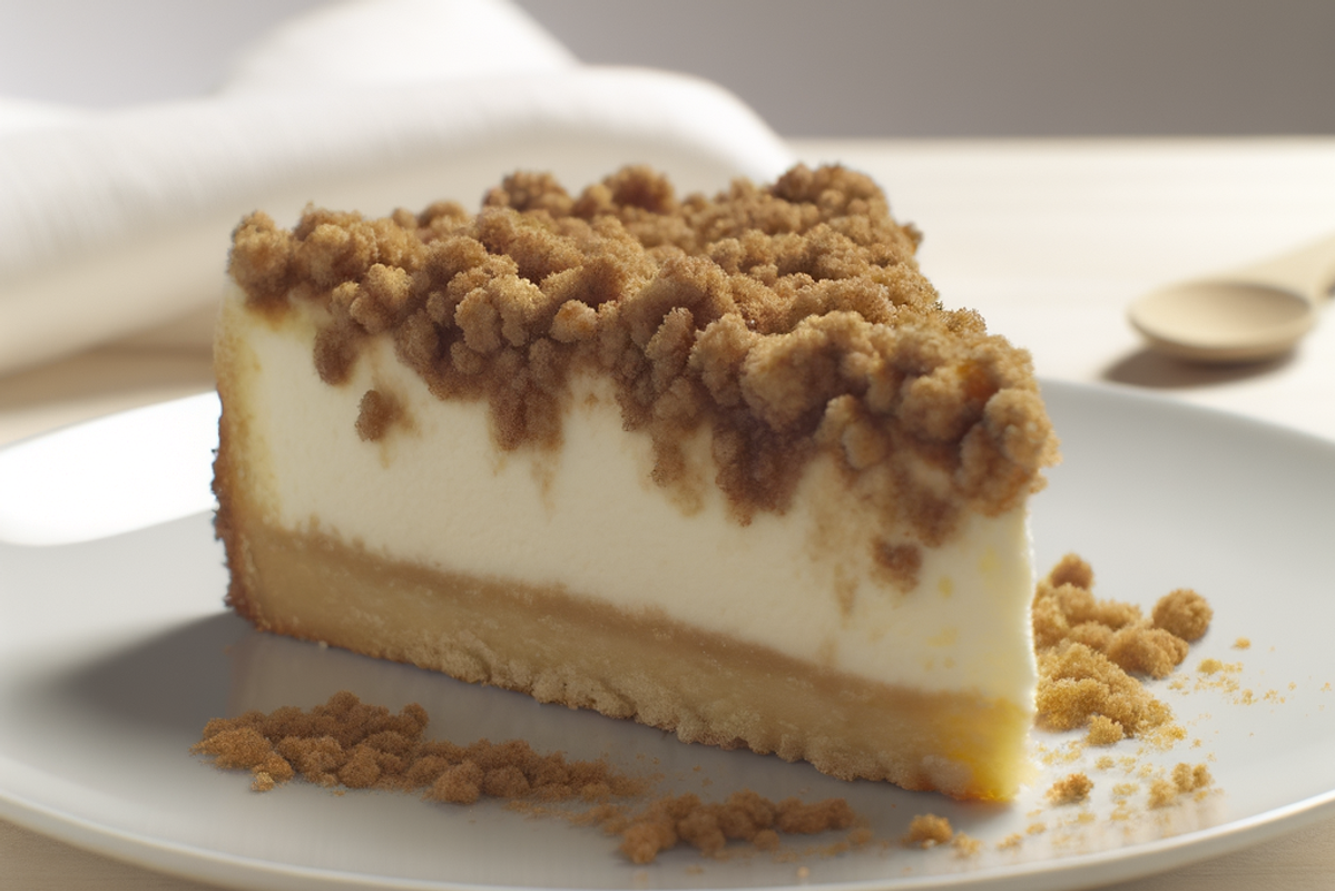 Low-Carb Topfen-Zimt-Streuselkuchen - professionelles Food-Foto von DALL-E 3