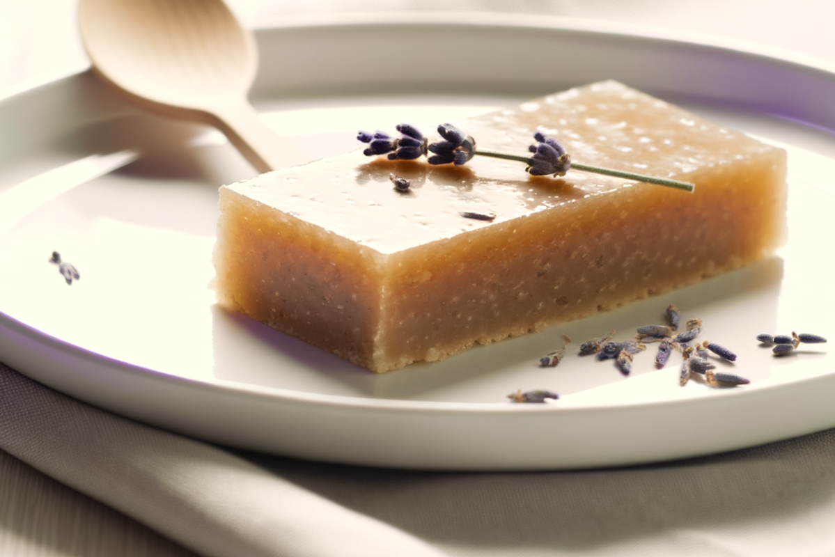 Low-Carb Honig-Lavendel-Schnitten - professionelles Food-Foto von DALL-E 3