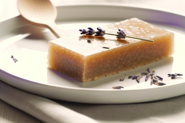 Low-Carb Honig-Lavendel-Schnitten - professionelles Food-Foto von DALL-E 3