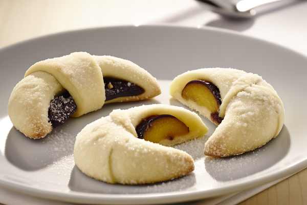 Low-Carb Pflaumen-Zimt-Kipferl - professionelles Food-Foto von DALL-E 3