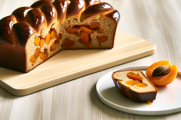 Low-Carb Karamell-Aprikosen-Zopf - professionelles Food-Foto von DALL-E 3