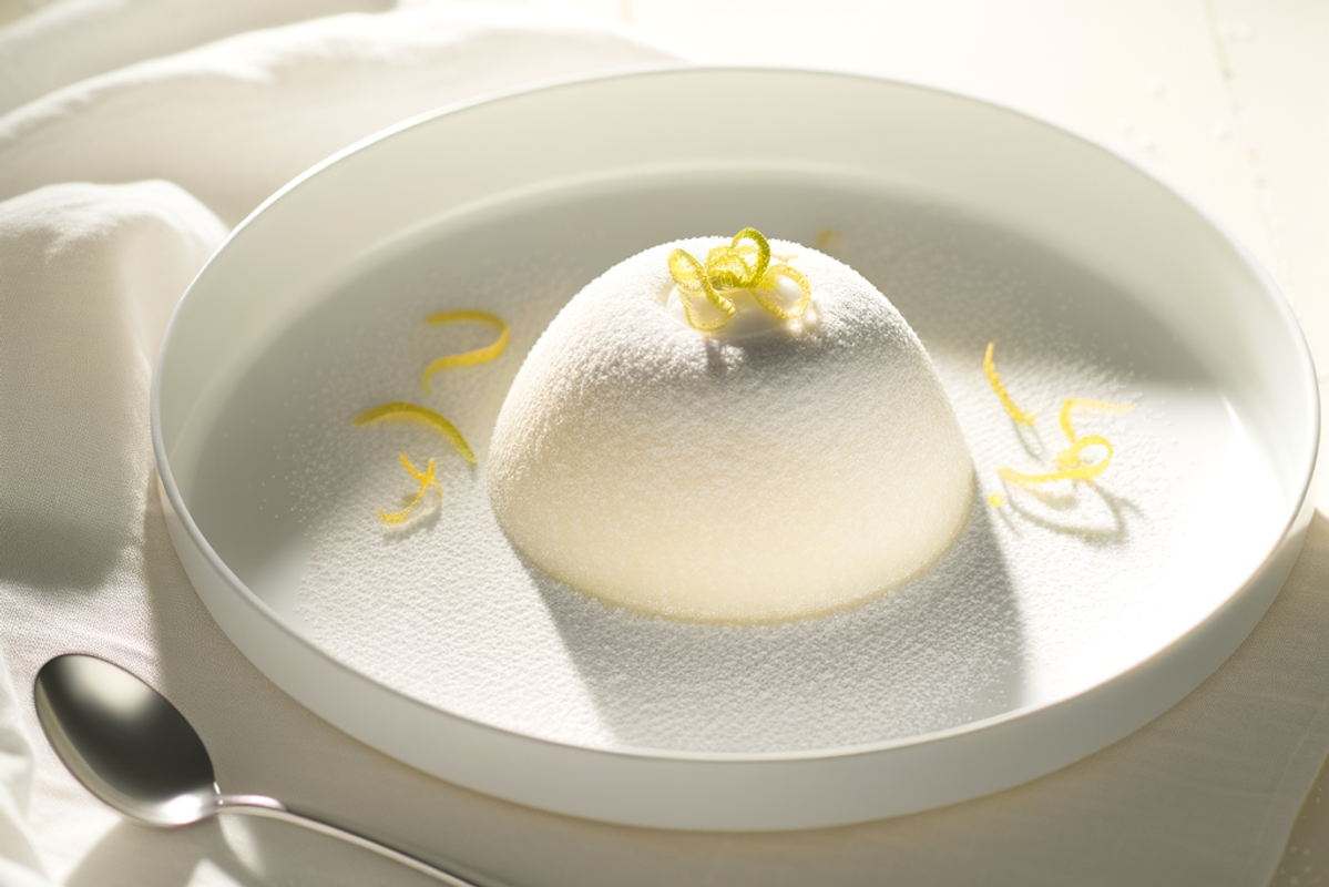 Low-Carb Topfen-Zitrus-Kuppel - professionelles Food-Foto von DALL-E 3