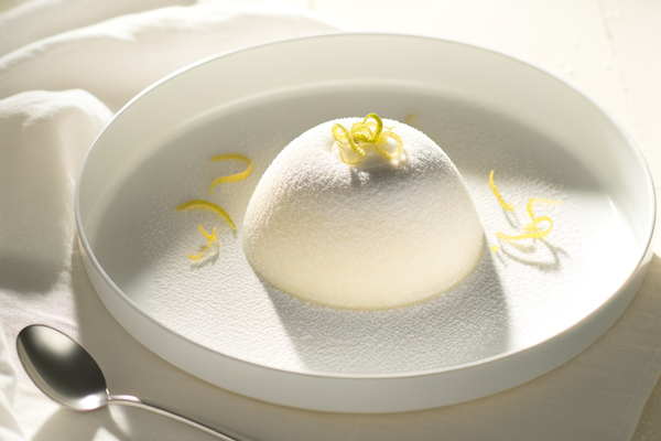 Low-Carb Topfen-Zitrus-Kuppel - professionelles Food-Foto von DALL-E 3