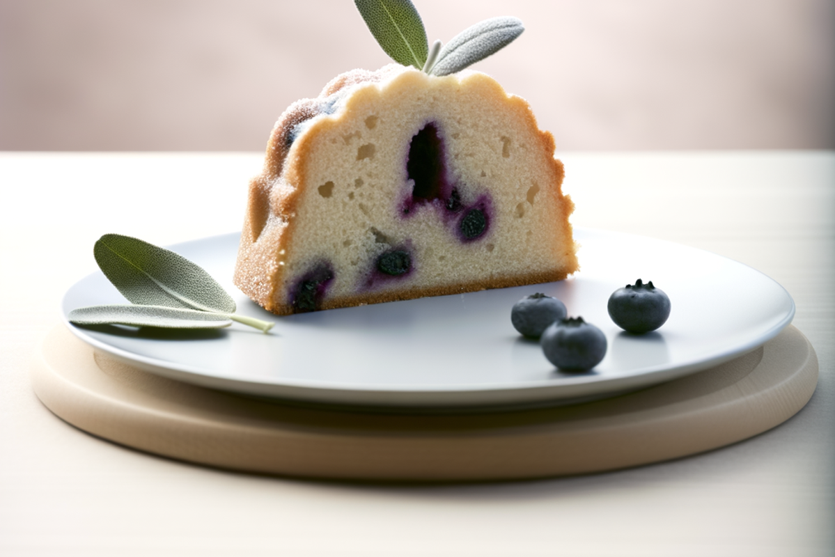 Low-Carb Heidelbeer-Salbei-Gugelhupf - professionelles Food-Foto von DALL-E 3