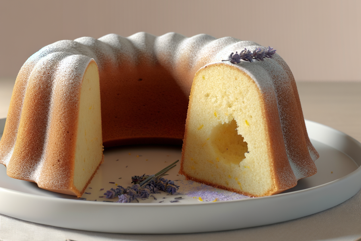 Low-Carb Lavendel-Zitronen-Kranz - professionelles Food-Foto von DALL-E 3