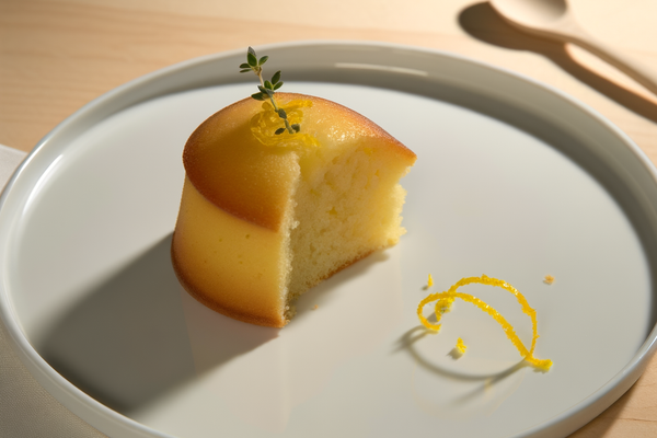 Low-Carb Zitronen-Thymian-Küchlein - professionelles Food-Foto von DALL-E 3