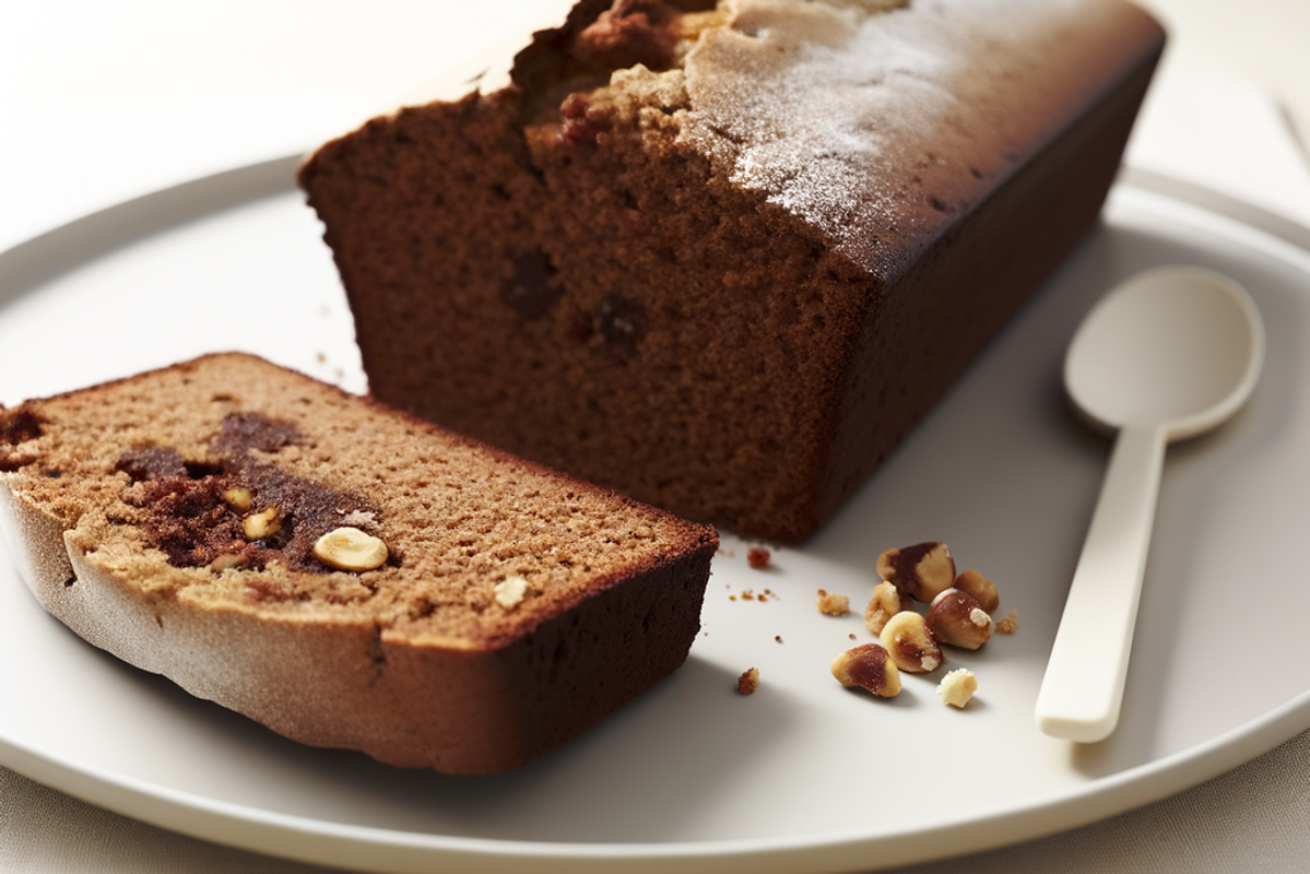 Low-Carb Haselnuss-Schoko-Rührkuchen - professionelles Food-Foto von DALL-E 3