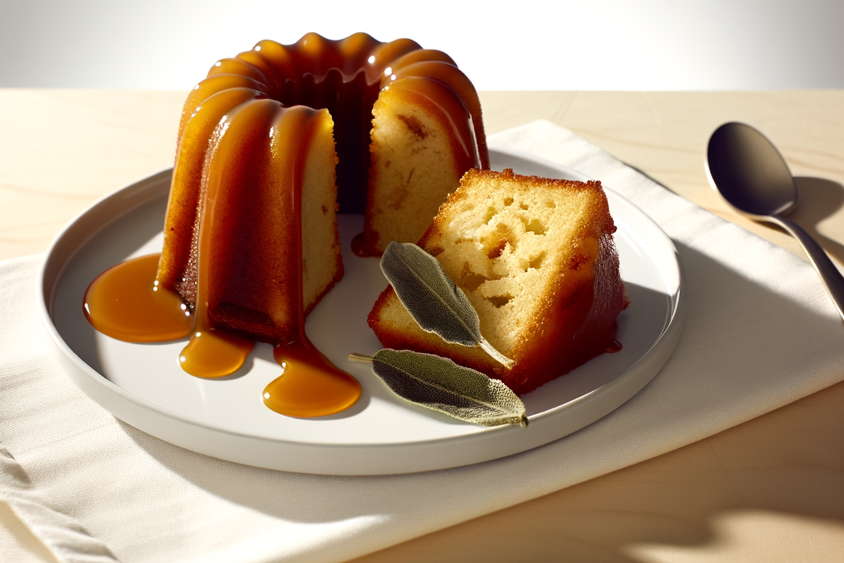 Low-Carb Karamell-Salbei-Kranz - professionelles Food-Foto von DALL-E 3