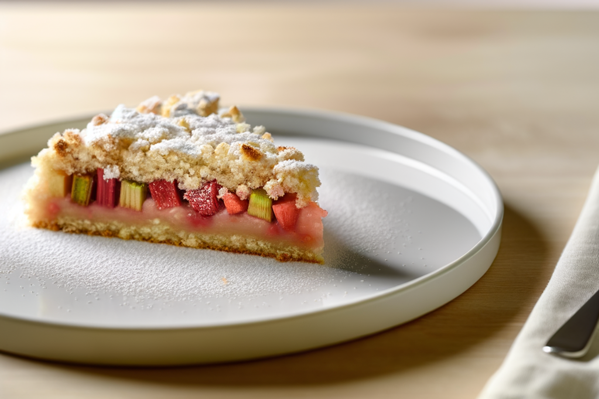 Low-Carb Erdbeer-Rhabarber-Kranz - professionelles Food-Foto von DALL-E 3