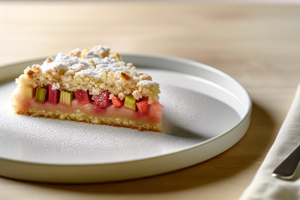 Low-Carb Erdbeer-Rhabarber-Kranz - professionelles Food-Foto von DALL-E 3