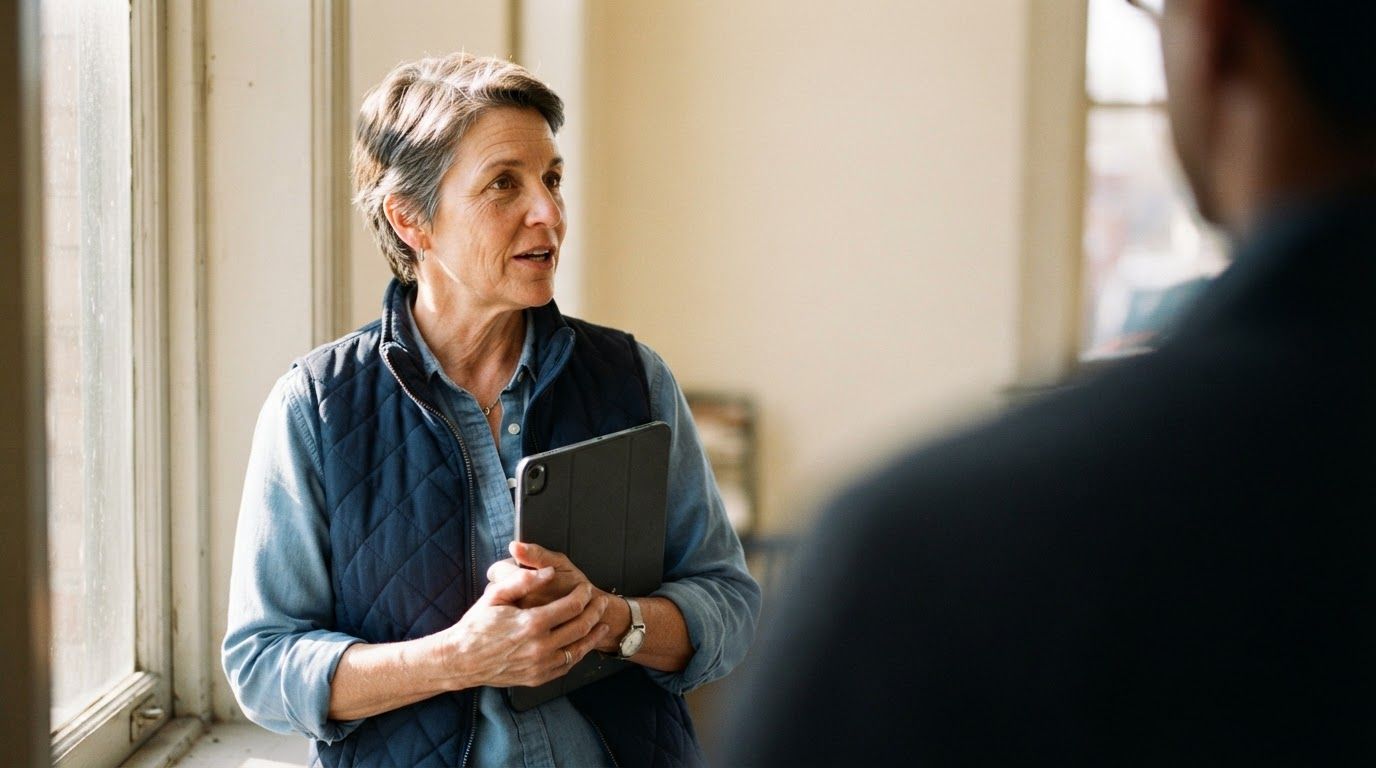 A county employee talking with a colleague