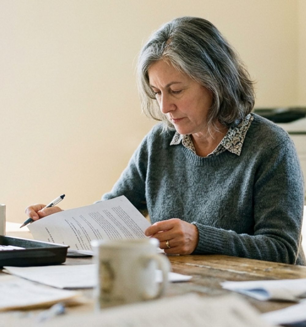 A county employee reading through papers