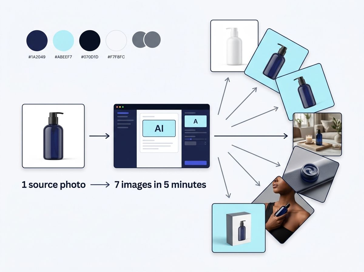 How AI generates the full 7-image set from one professional source photo