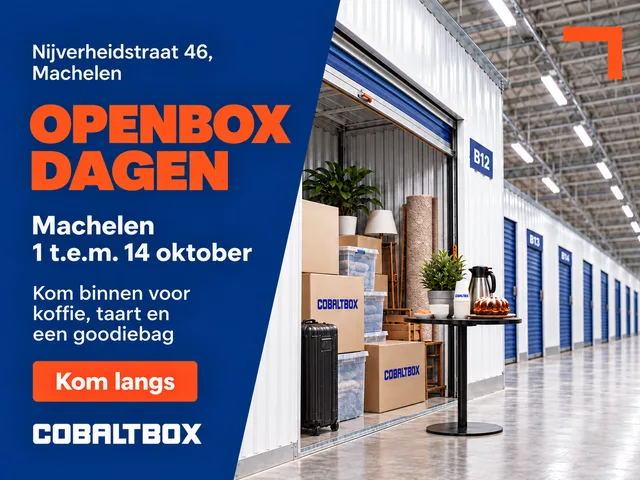 Openboxdagen bij Cobalt Box Machelen, Nijverheidstraat 46, van 1 t.e.m. 14 oktober: koffie, taart en een goodiebag.