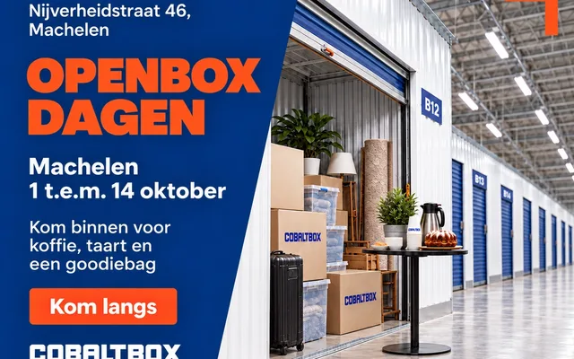 Openboxdagen bij Cobalt Box Machelen, Nijverheidstraat 46, van 1 t.e.m. 14 oktober: koffie, taart en een goodiebag.