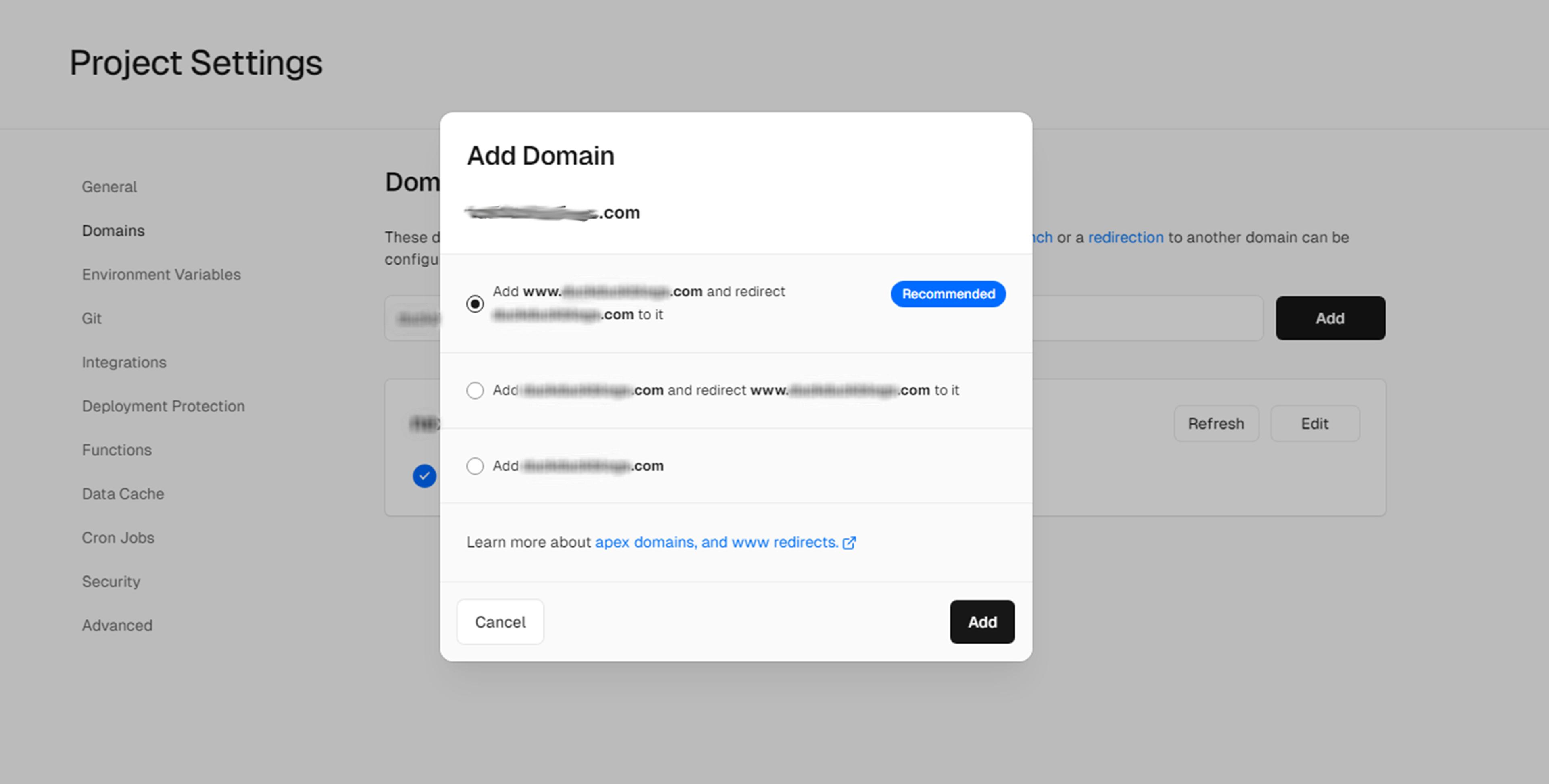 การเพิ่ม domain จาก godaddy ใน vercel