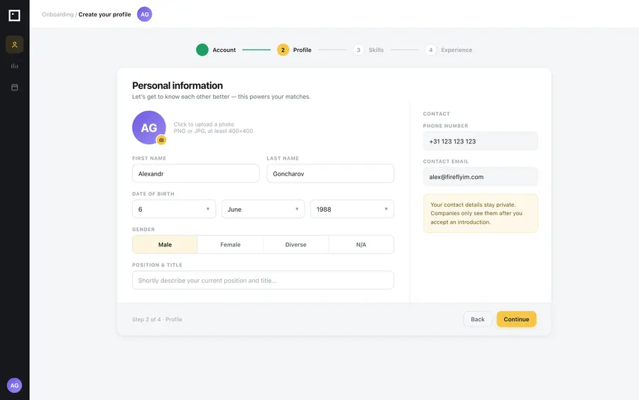 MyMonday progressive profile creation — capability-first onboarding