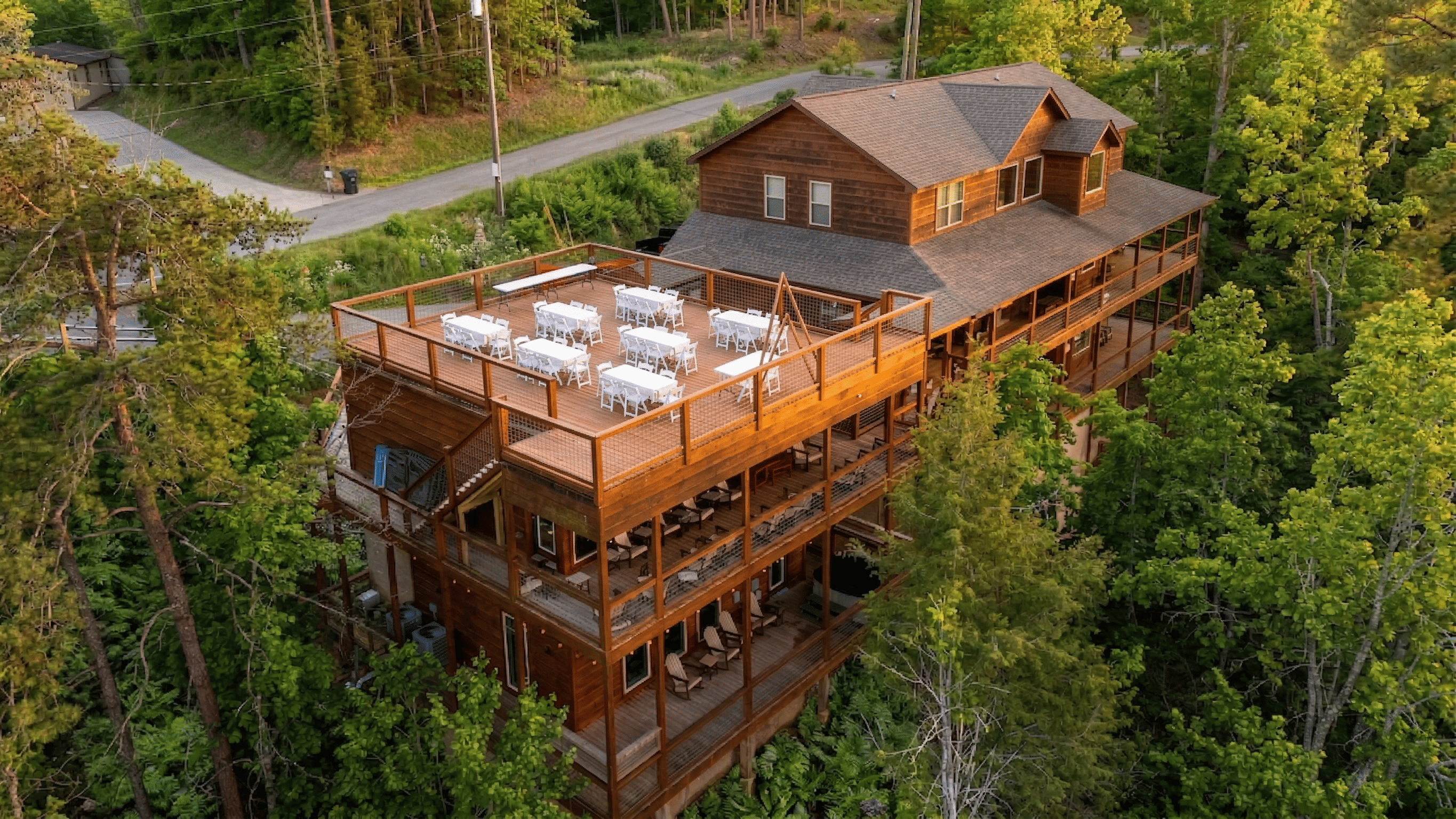 Aerial view of venue and Smoky Mountain setting