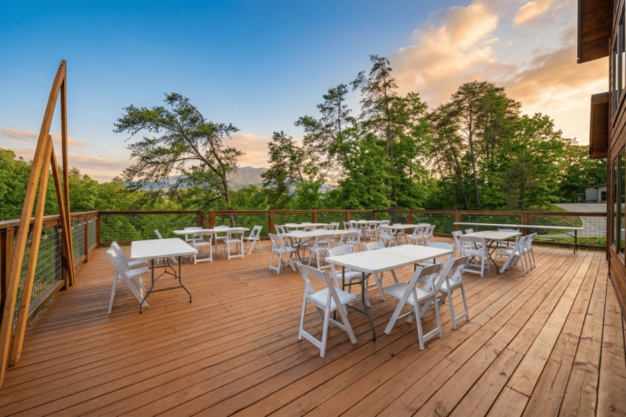 Outdoor deck at Elegant Elite Estate luxury wedding venue in Gatlinburg