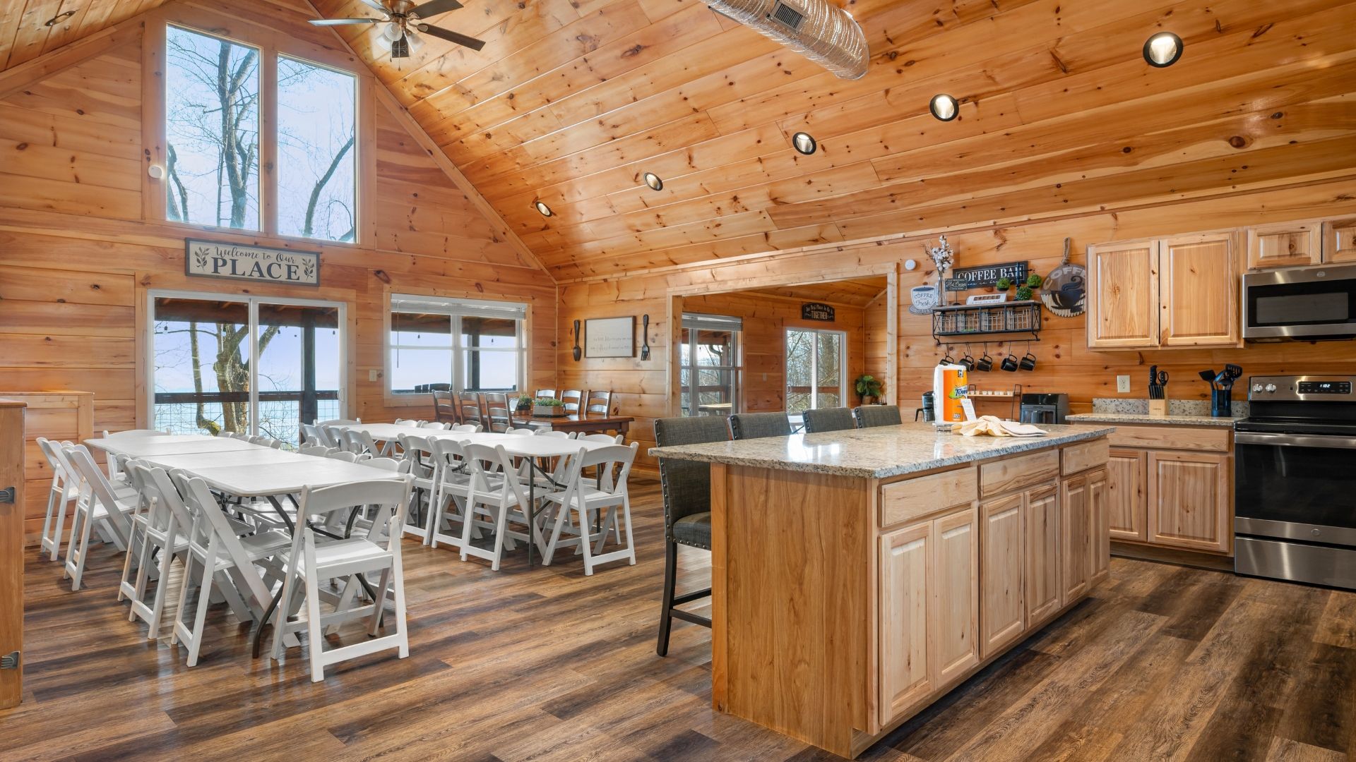 Indoor reception space available for events with up to 60 guests (additional fee applies for setup and teardown).