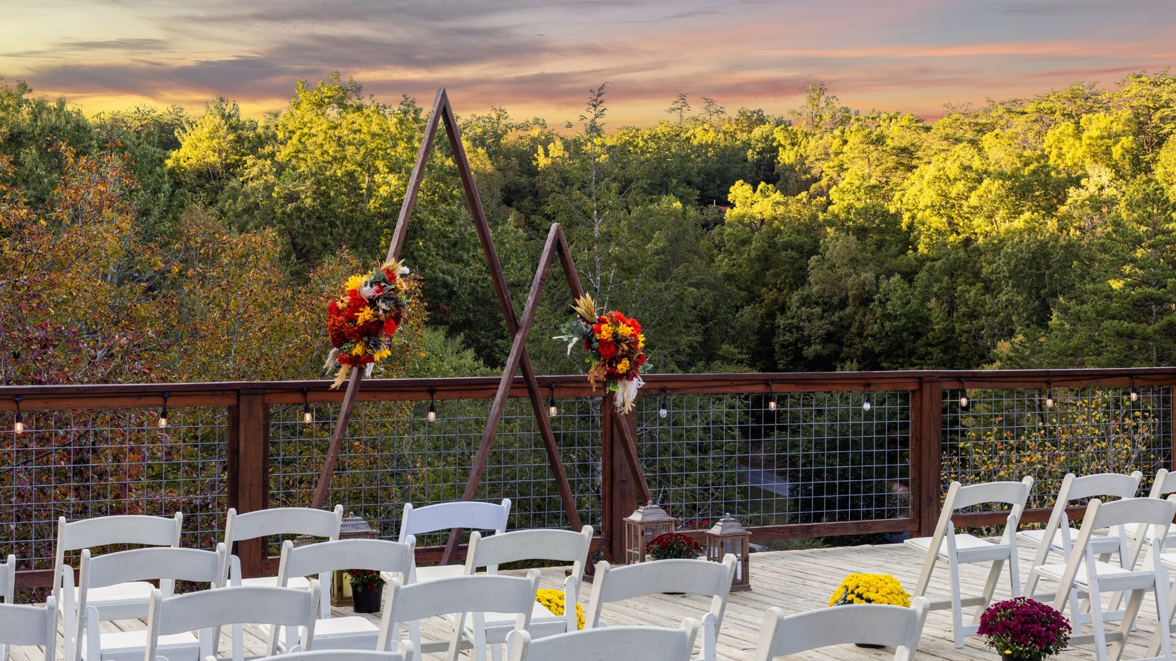 Wedding ceremony deck at sunset — Smoky Mountain wedding venue
