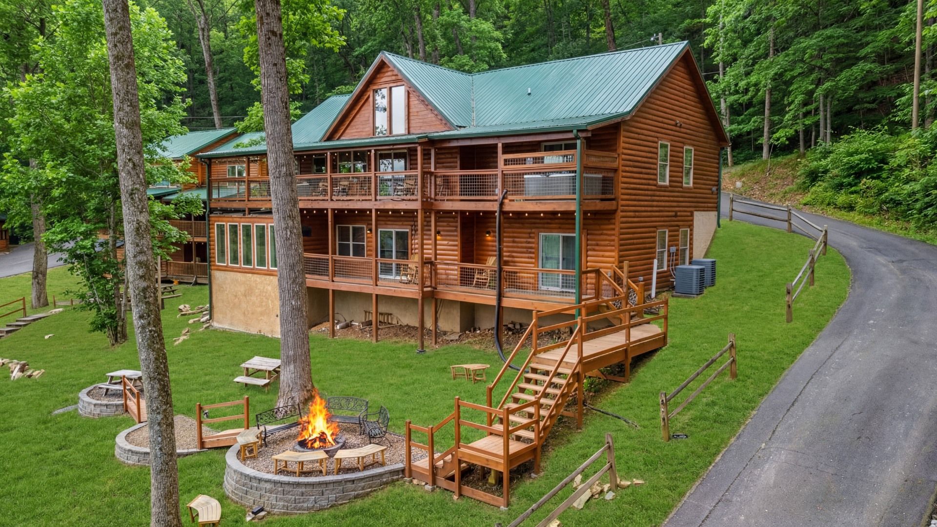A 5-bedroom, 5-bath luxury cabin featuring an indoor pool, theater, game room, and hot tub.
