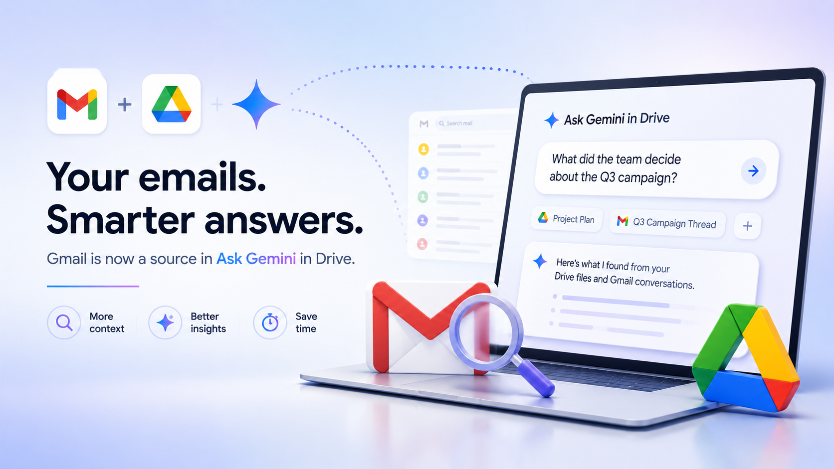 You can now use Gmail as a source in Ask Gemini in Drive