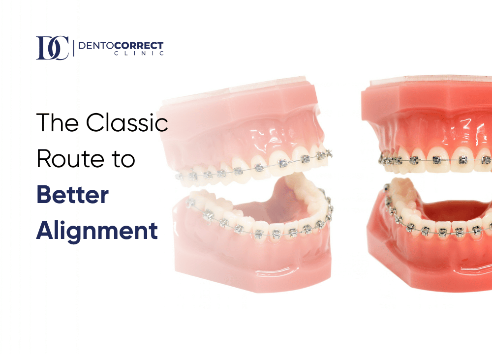Metal braces on dental models for teeth braces treatment in Lahore