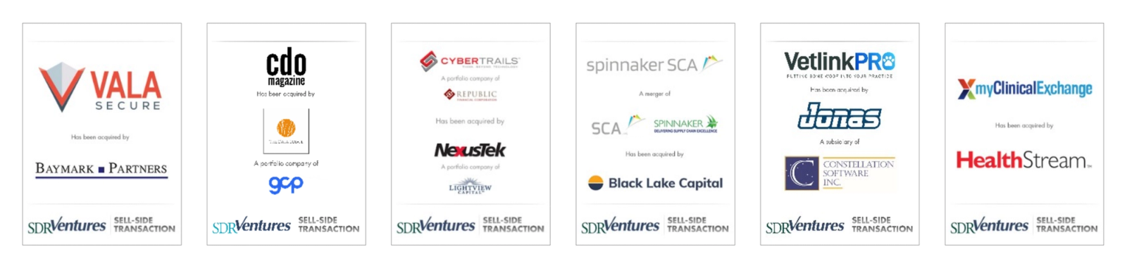 Row of company logos representing selected completed transactions within the software and IT services industry.