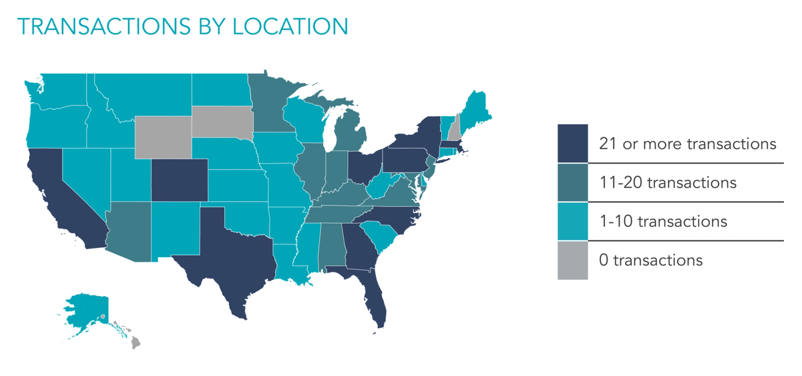 Picture of the United States showing the wellness and health services transactions by location