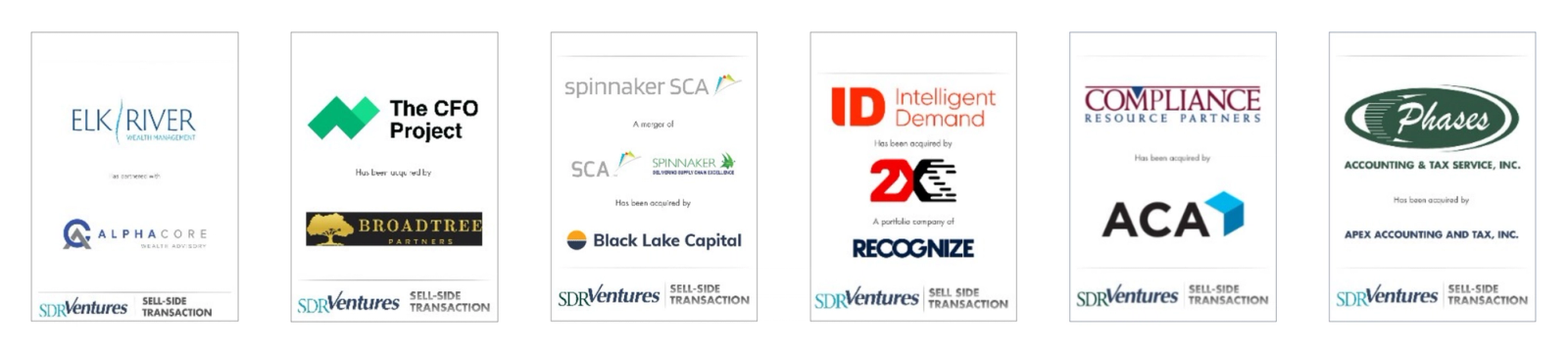 Row of company logos representing selected completed transactions within the manufacturing industry.