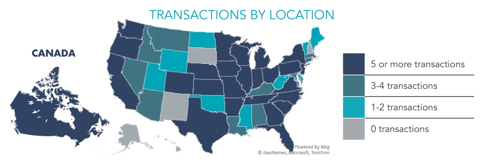 Picture of the United States showing the agribusiness and food value chain  transactions by location