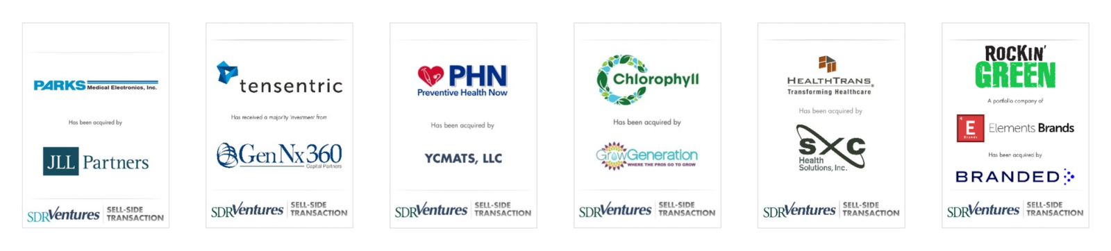 Row of company logos representing selected completed transactions within the wellness and health industry.