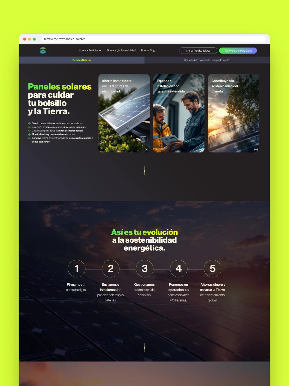 Terraverse — página de paneles solares