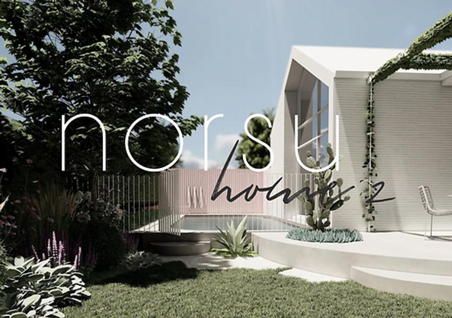 Norsu Home 2.0 curved pool and pink fence design render