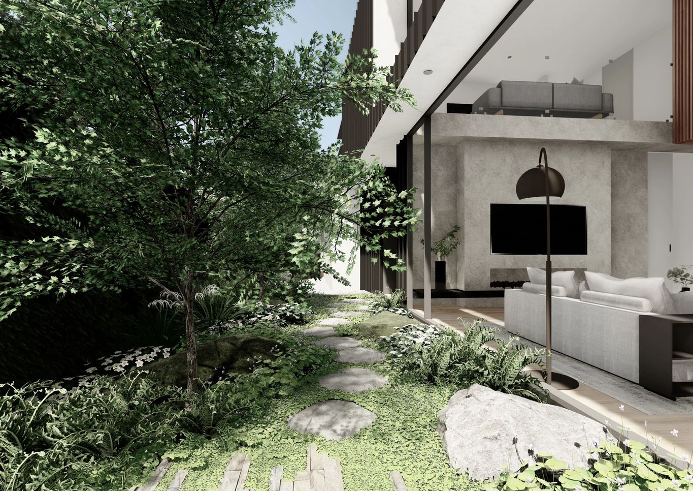 Indoor outdoor integrated landscape design in Camberwell landscape project with Sky Architect Studio
