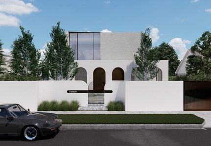 Street view of modern front garden design and architecture.. Curb appeal.