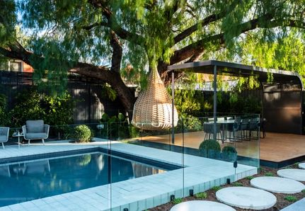 Pool and alfresco dining area in the Landscape of the Year winning landscape design for our Yarraville project