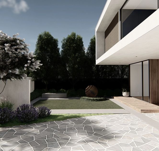 Front garden by Mint Pool and Landscape with Sky Architect designed house