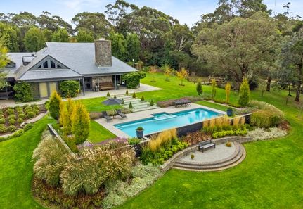Aerial image of Macedon Grange Country estate with pool and landscape by Mint Design