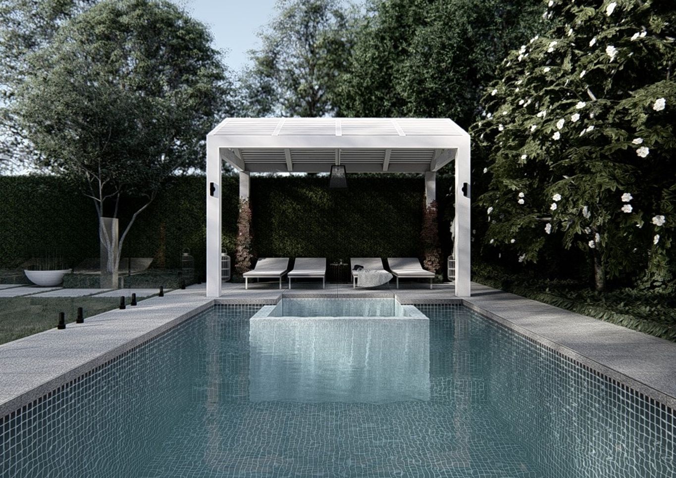 Pergola over pool Hamptons Garden Williamstown Melbourne Landscape Design