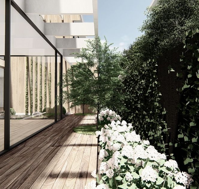 Side garden by Mint Pool and Landscape with Sky Architect designed house