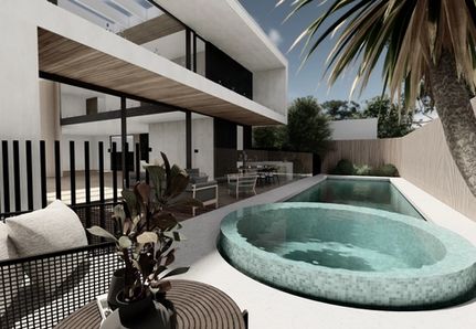 Pool and round spa garden by Mint Pool and Landscape with Sky Architect designed house