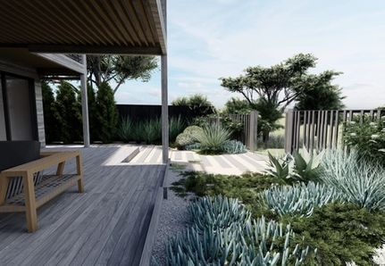Back garden with coastal planting and deck