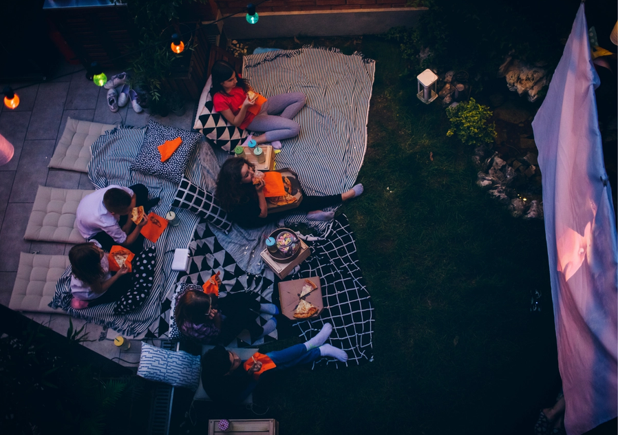 Outdoor home cinema from above