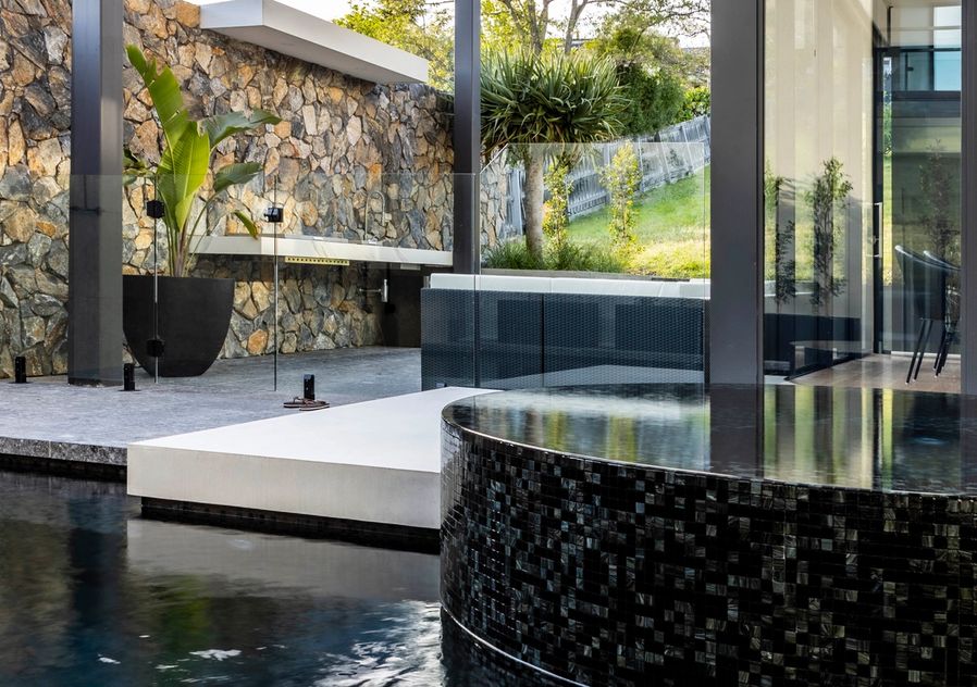Landscape design architecture pool and spa in melbourne looking to bbq area