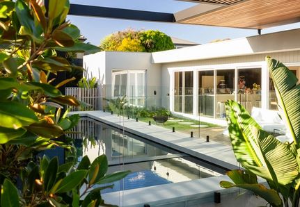 Torquay lush tropical pool and landscape design alfresco pergola pool and spa 