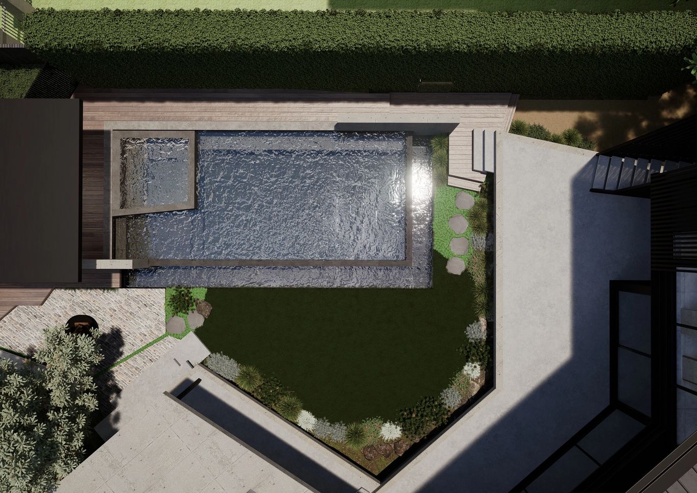 Aerial view of infinity pool design 